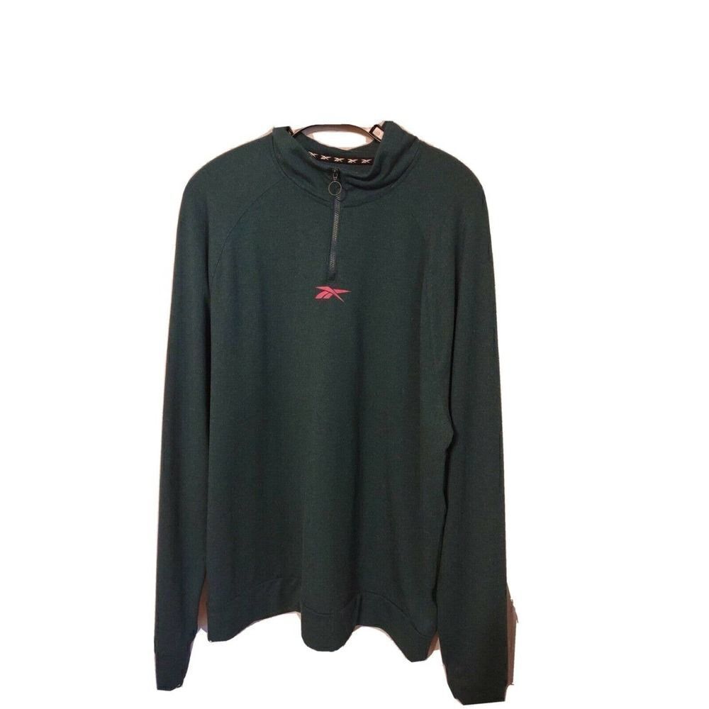 REEBOK MENS 1/4 ZIP LONG SLEEVE PULLOVER SHIRT SIZE XL Green Speedwick REEcycled